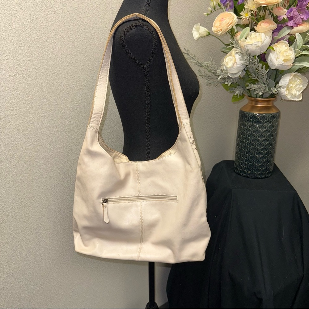 The Sak Cream Laser-Cut Floral Leather Shoulder Bag Tote Purse Large Everyday - Picture 2 of 10